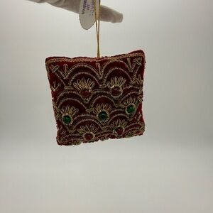 Vtg. Mid Century Victorian Brocade Zardozi Ornament Hand Embroidered With Beads